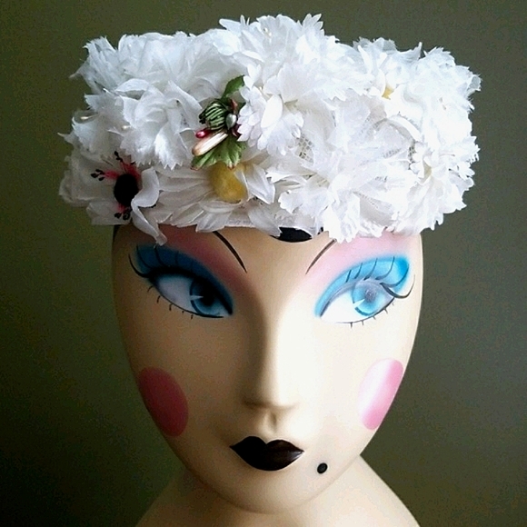 Vintage Mid Century 1950's Signed Jane Morgan Daisy Pill Box Hat - Picture 9 of 15